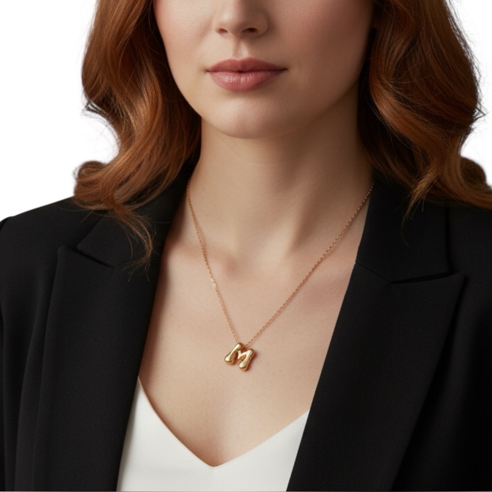 NWT Bubble Letter M  Gold Initial Necklace